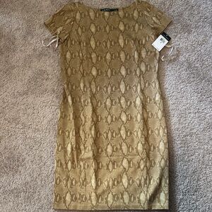 Ralph Lauren Tan Snake Print Midi Dress